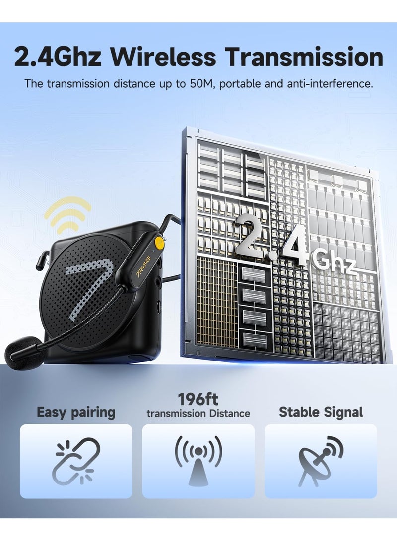7RYMS WA1 Voice Amplifier with Wireless Headset Microphone for Teachers, Portable Speaker Megaphone with Noise Canceling, 164ft Range, 23H Working, Microphone Speaker for Teaching, Speech, Yoga(Black) - Image 2
